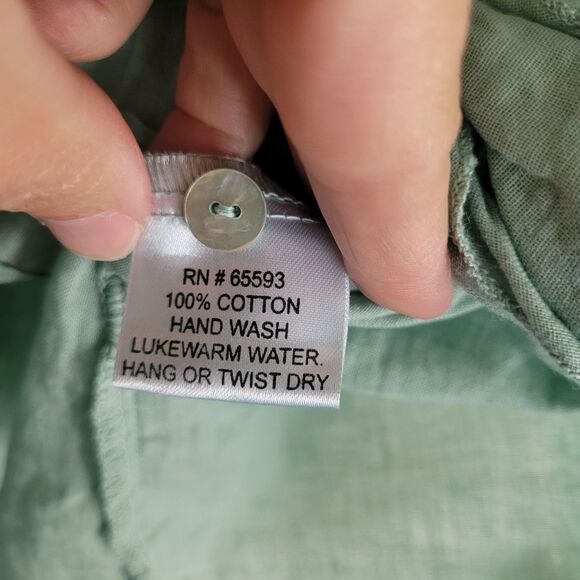 JP and Mattie Button Up Peasant Blouse Women's Small S Green Ruffle Boho Cotton - Picture 8 of 12